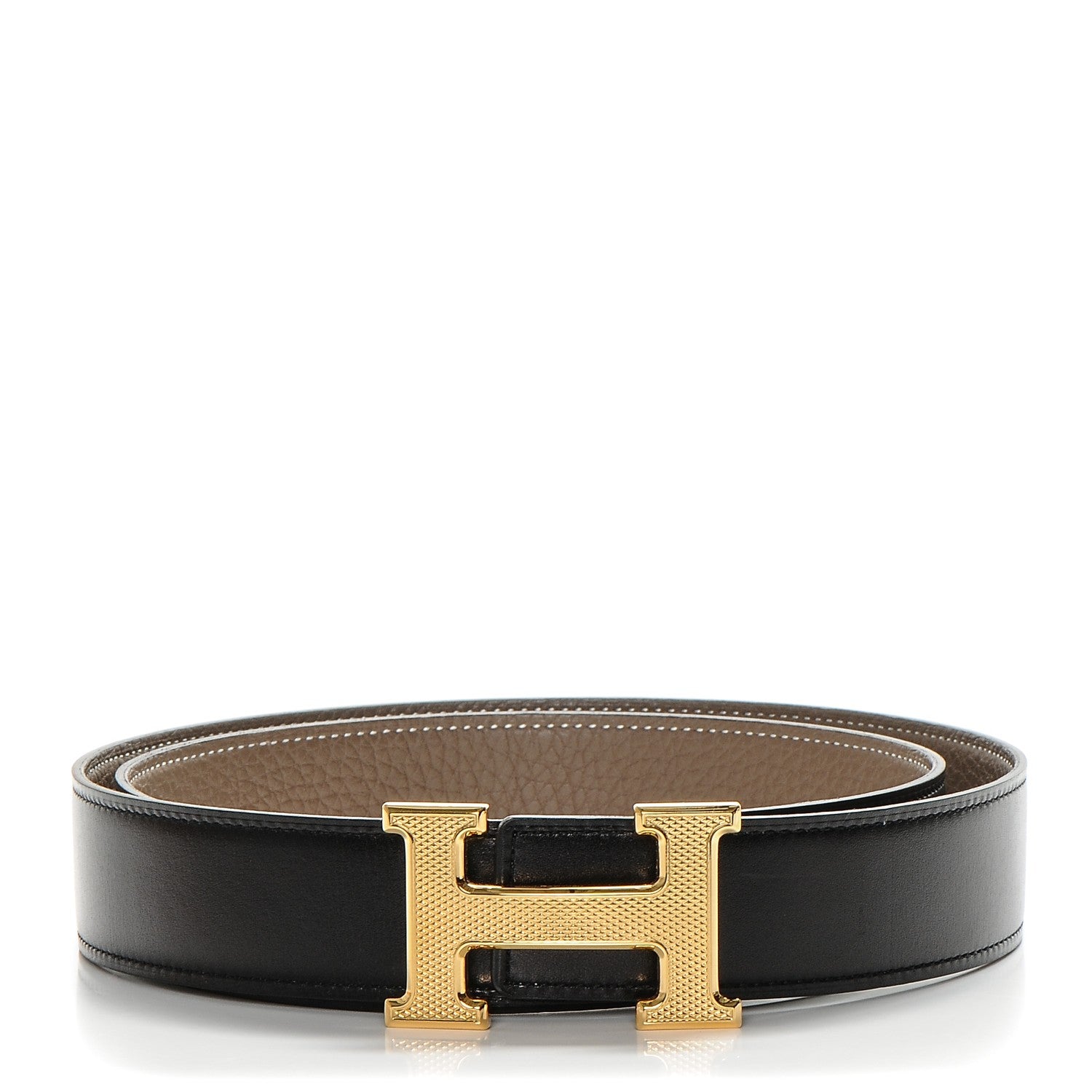 Hermes Box Togo 32mm H Belt 95 Black Etoupe 1 of 8