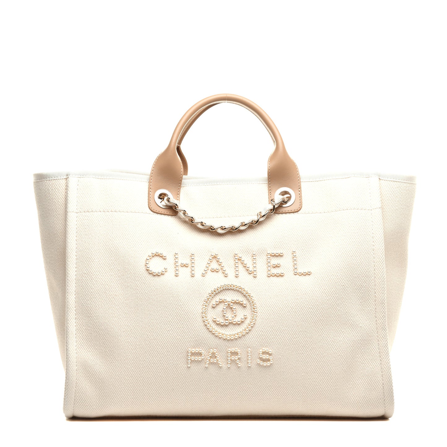 Canvas Pearl Medium Deauville Tote Ecru Beige