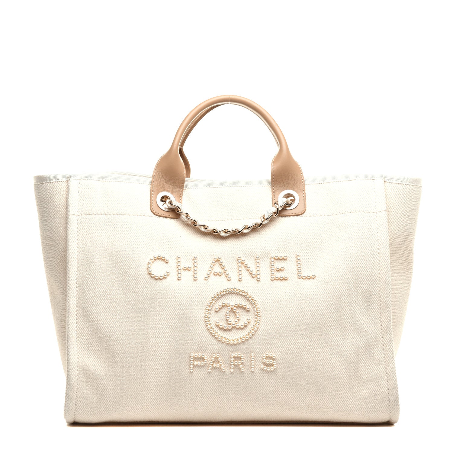 Chanel Canvas Pearl Medium Deauville Tote Ecru Beige 1 of 11