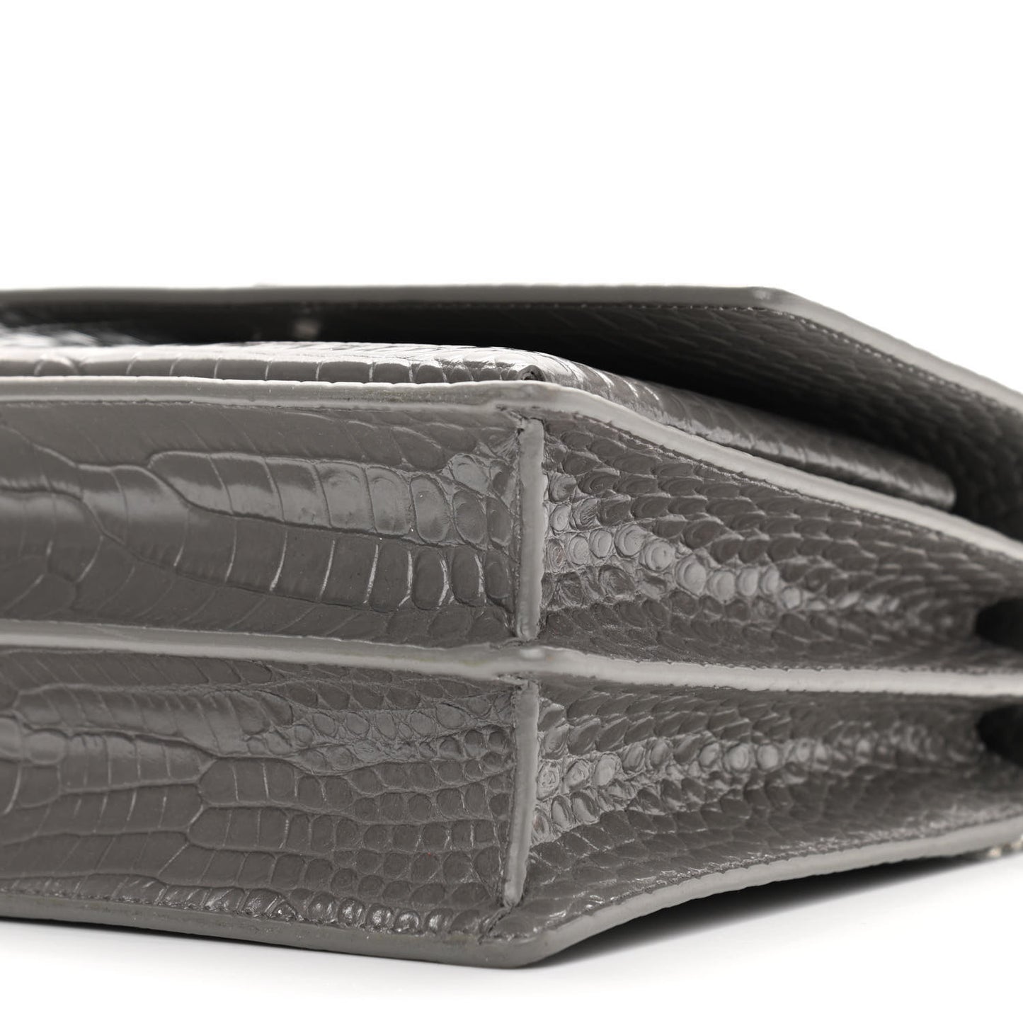 Calfskin Crocodile Embossed Medium Monogram Sunset Fog