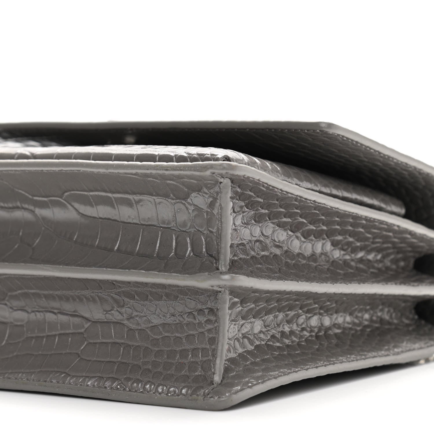 Saint Laurent Calfskin Crocodile Embossed Medium Monogram Sunset Fog 10 of 11
