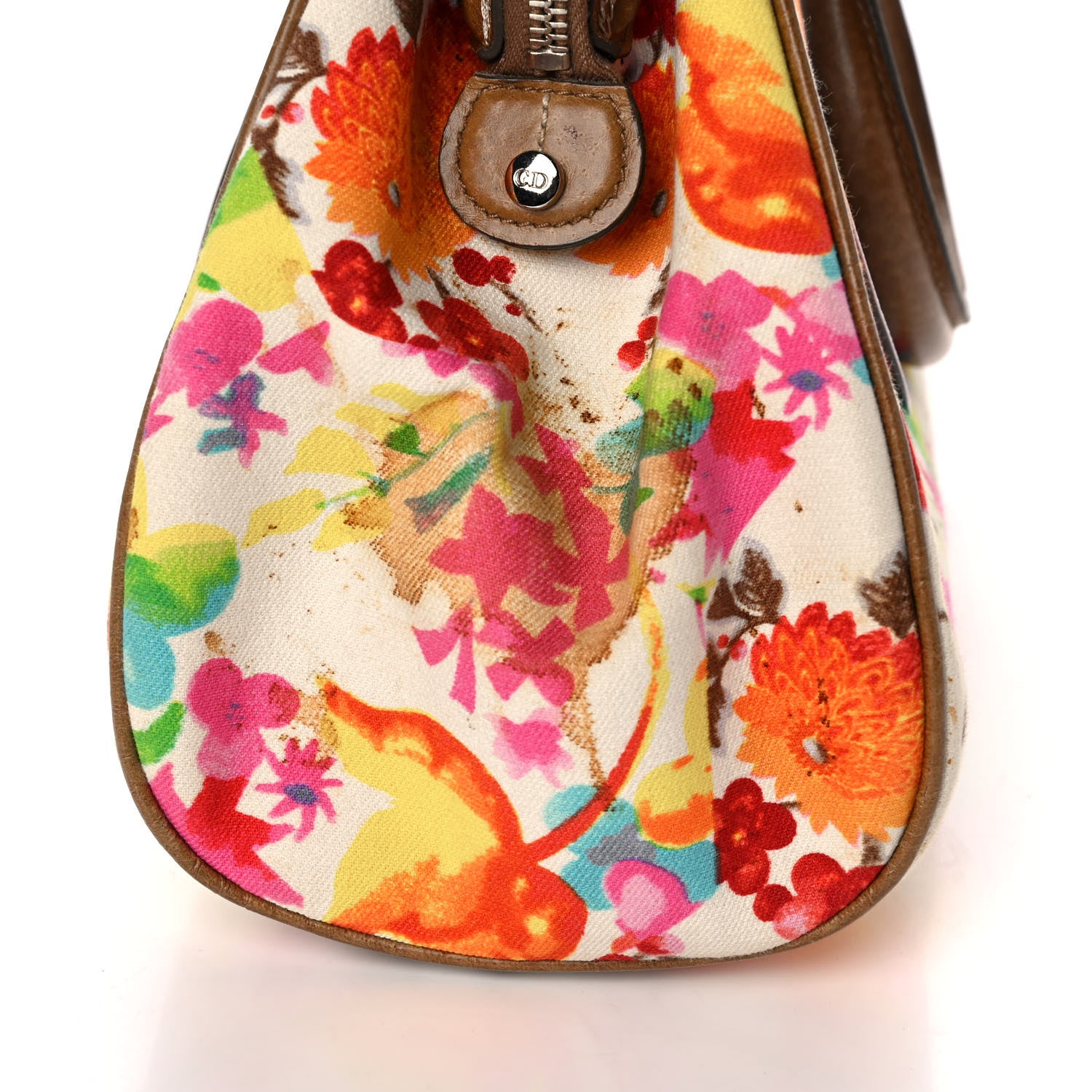 Christian Dior Canvas Floral Frame Satchel 8 of 12