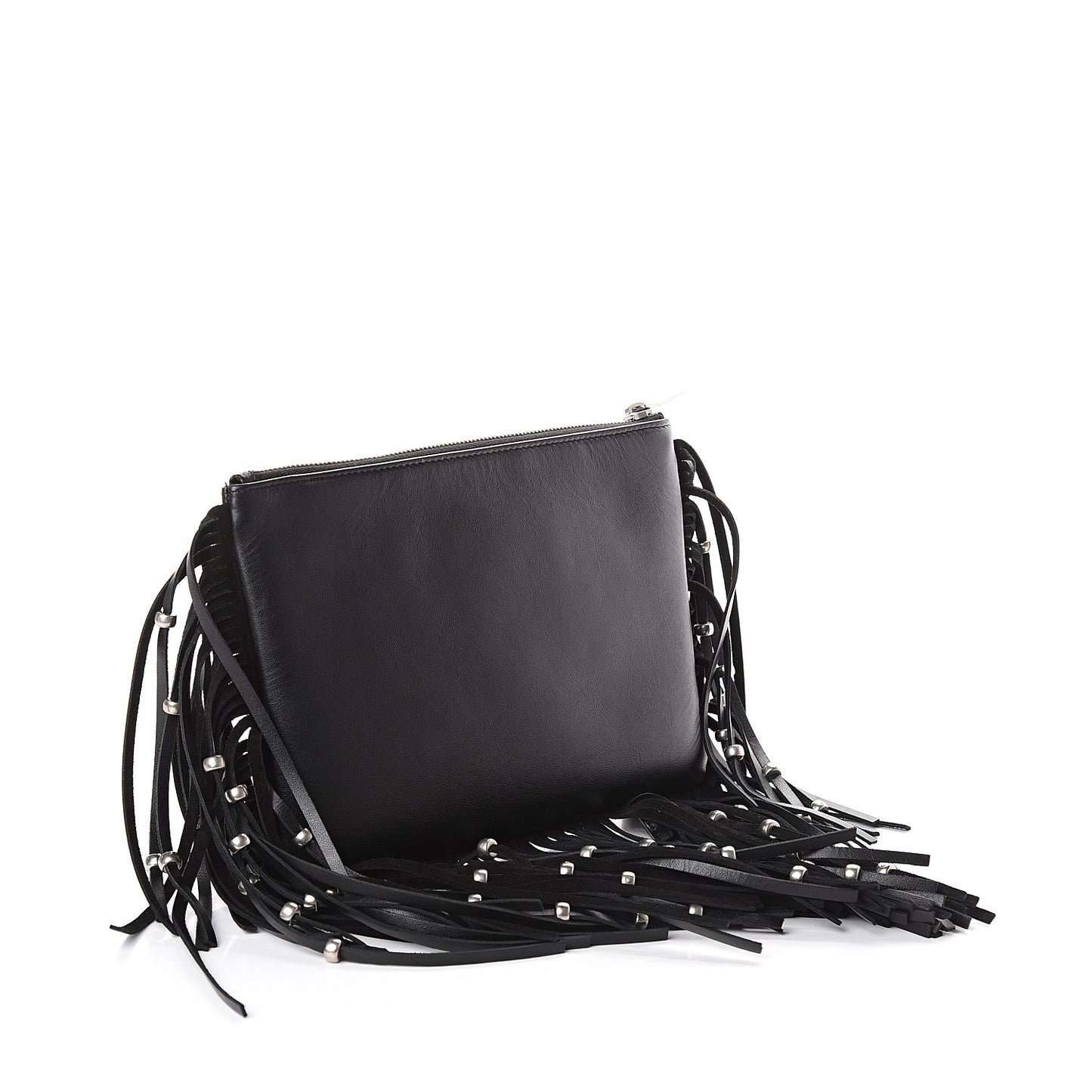 Calfskin Monogram Fringe Pouch Black