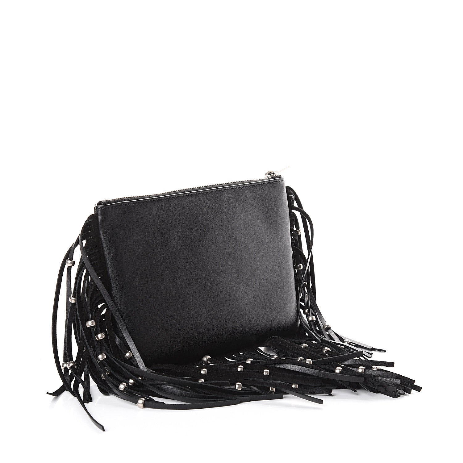 Saint Laurent Calfskin Monogram Fringe Pouch Black 2 of 5