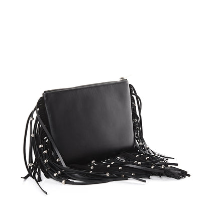 Saint Laurent Calfskin Monogram Fringe Pouch Black 2 of 5