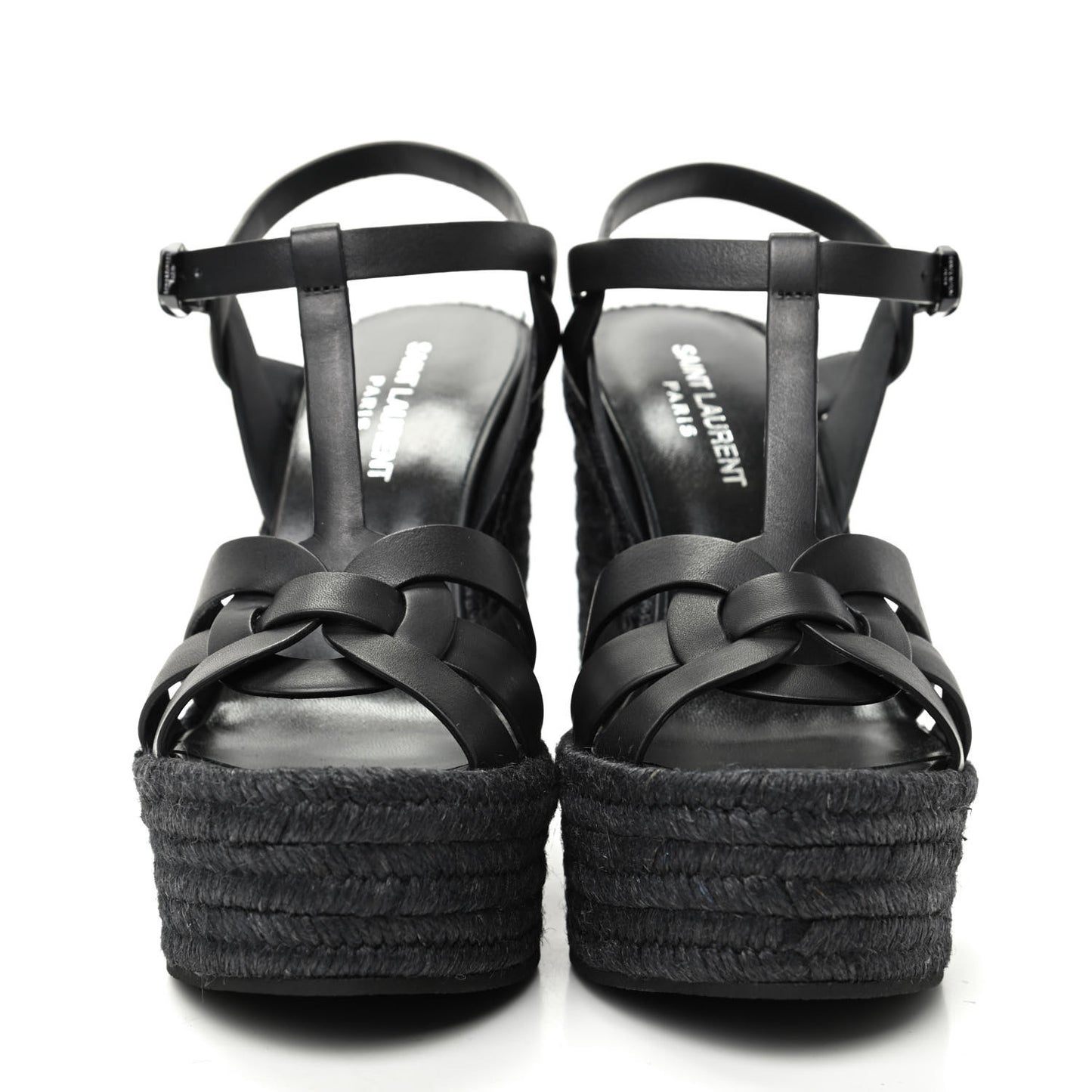 Calfskin Tribute 95 Platform Espadrille Wedge Sandals 36.5 Black