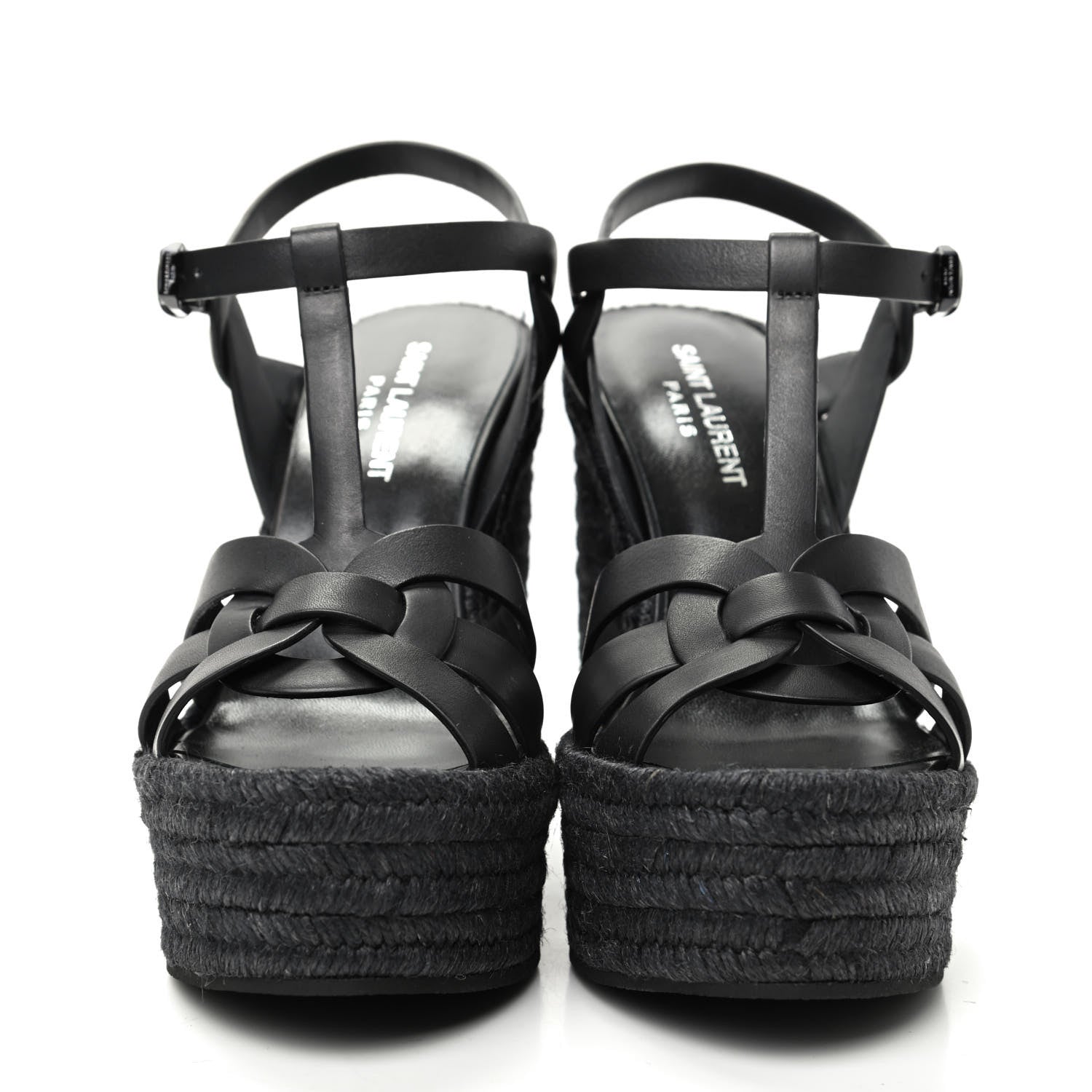 Saint Laurent Calfskin Tribute 95 Platform Espadrille Wedge Sandals 36.5 Black 2 of 8