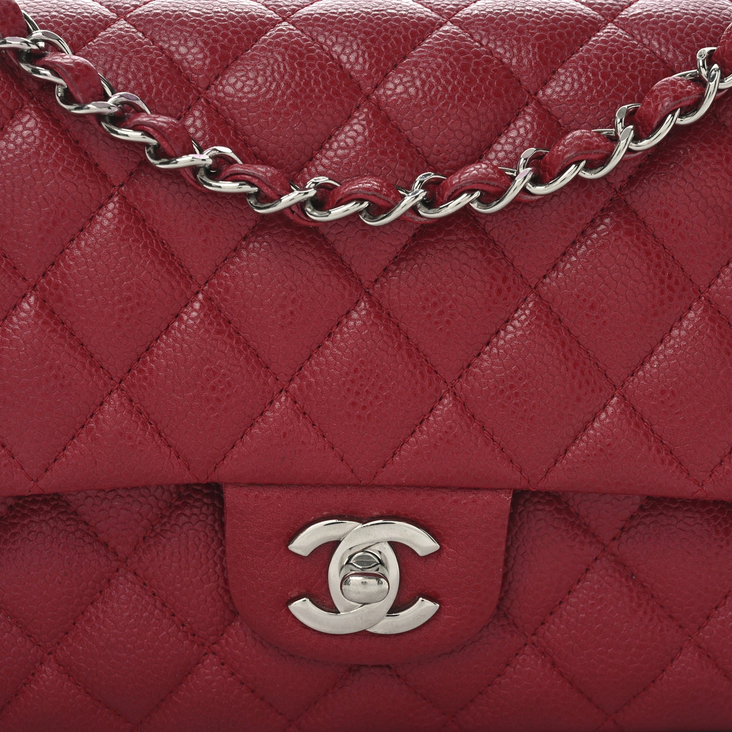 Caviar Quilted Medium Double Flap Red