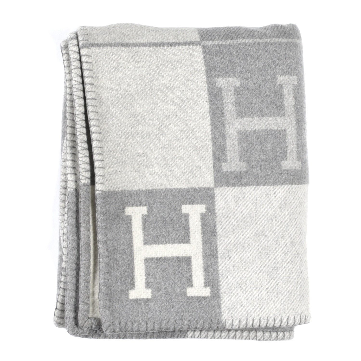 Hermes Wool Cashmere Avalon III Blanket Ecru Gris Clair 1 of 3