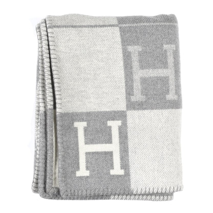 Hermes Wool Cashmere Avalon III Blanket Ecru Gris Clair 1 of 3