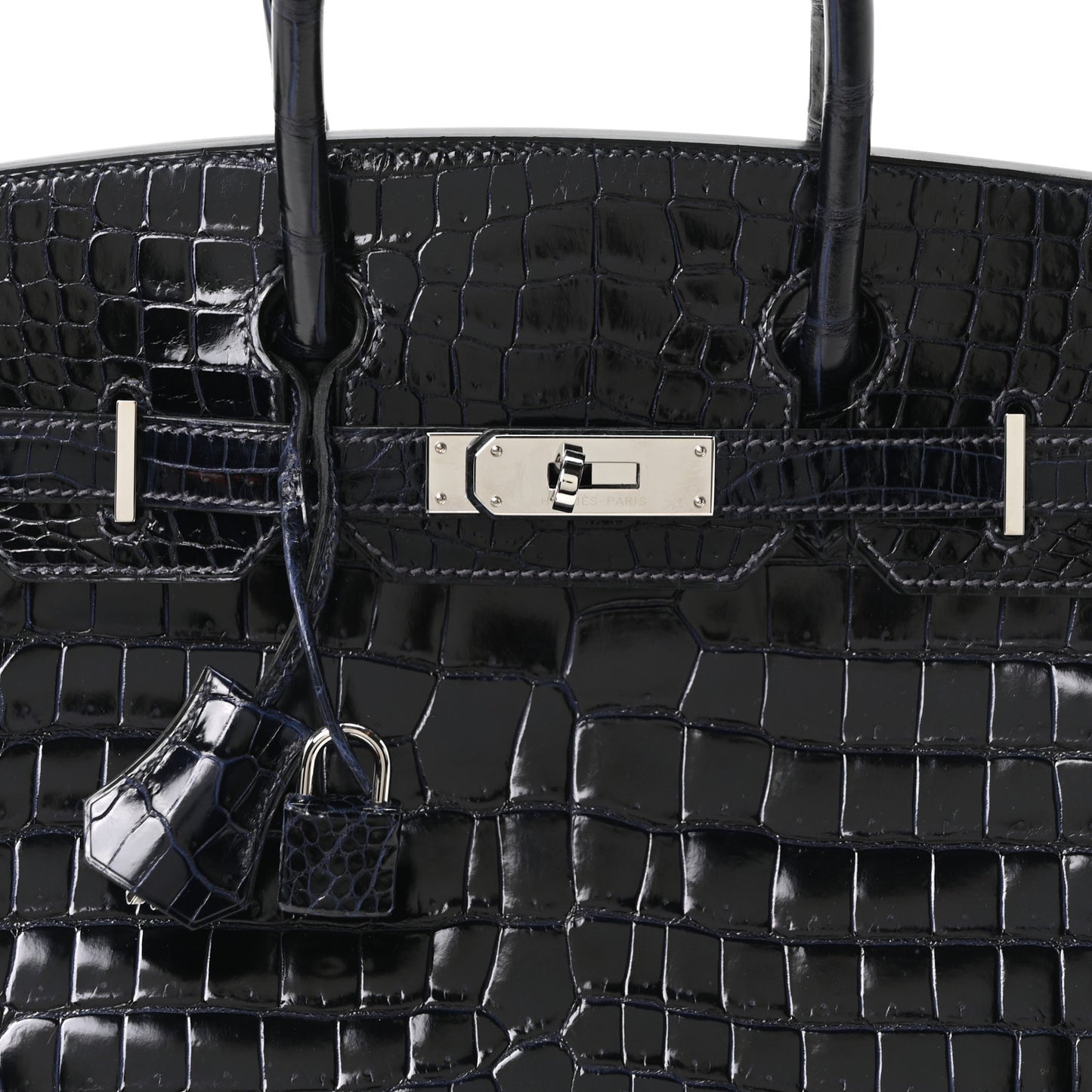 Shiny Porosus Crocodile Birkin 30 Bleu Marine