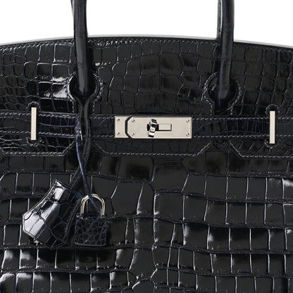 Hermes Shiny Porosus Crocodile Birkin 30 Bleu Marine 8 of 11