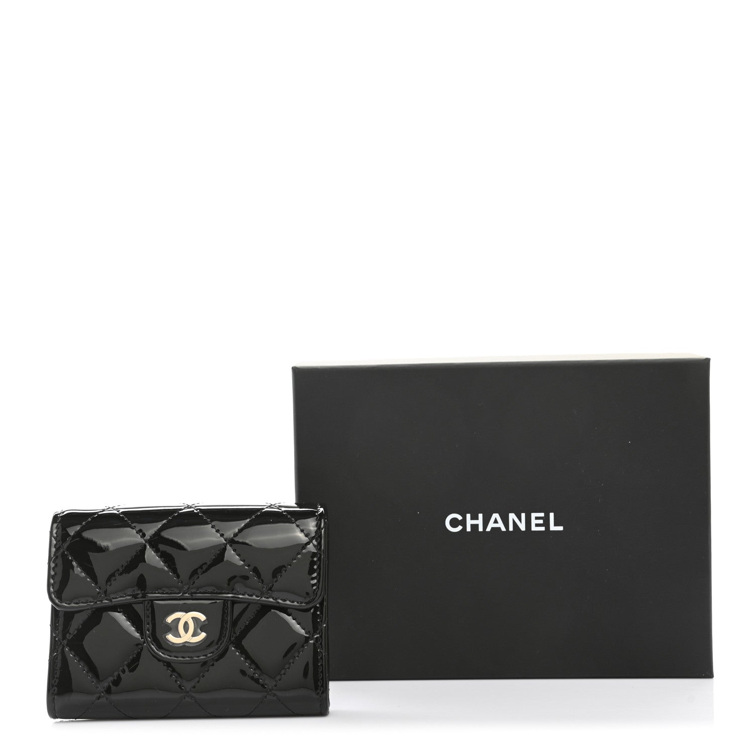 Chanel Patent Quilted Flap Card Holder Wallet Black 8 of 8