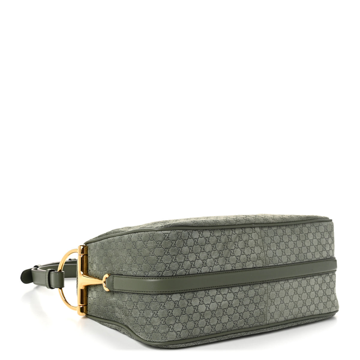 Suede GG Monogram Half Horsebit Medium Shoulder Bag Sage