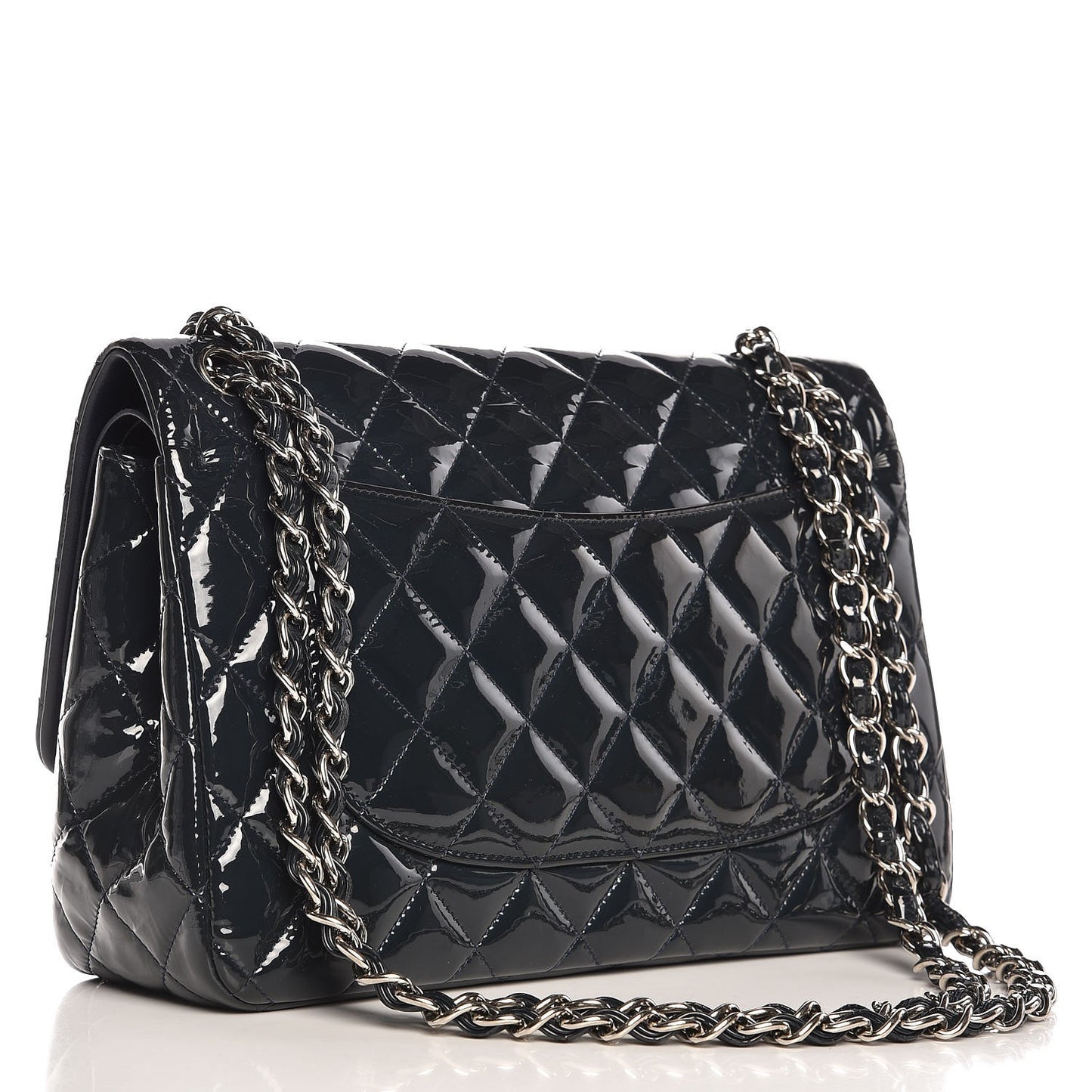 Patent Quilted Jumbo Double Flap Navy