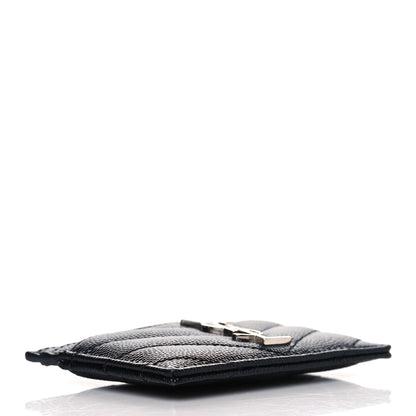 Saint Laurent Grain De Poudre Matelasse Chevron Monogram Credit Card Case Black 3 of 9