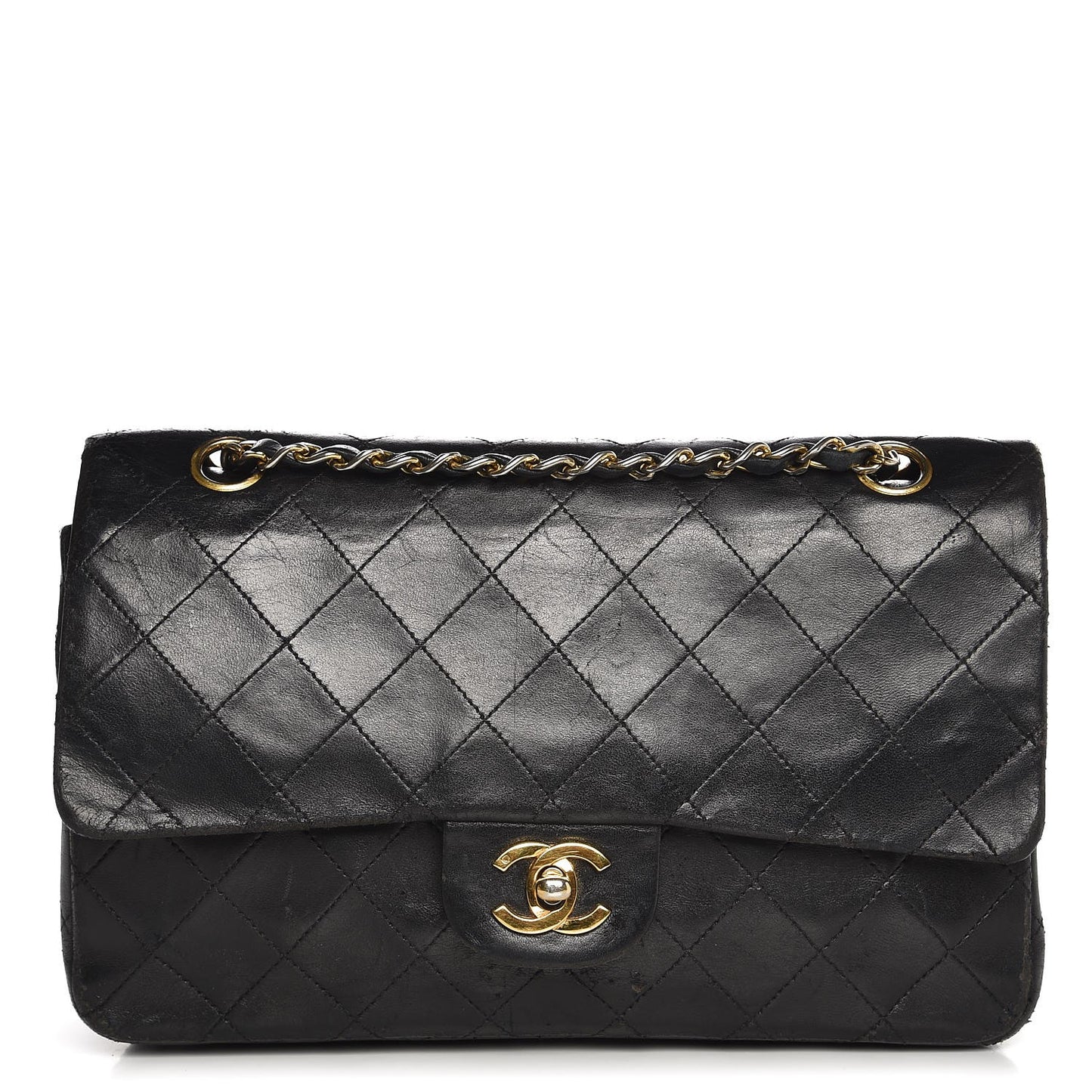 Lambskin Quilted Medium Double Flap Black