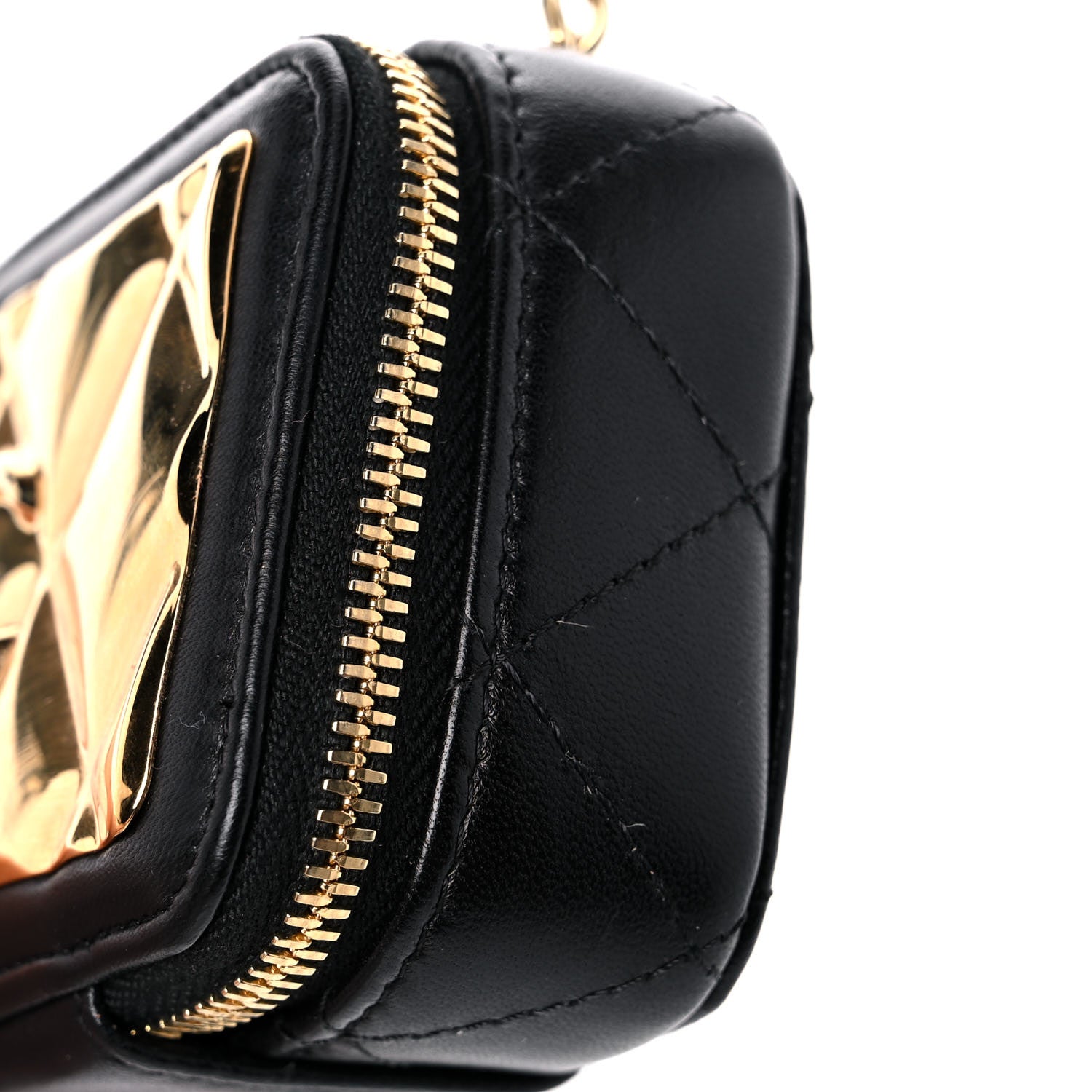 Chanel Lambskin Quilted Mini Golden Plate Clutch With Chain Black 10 of 11