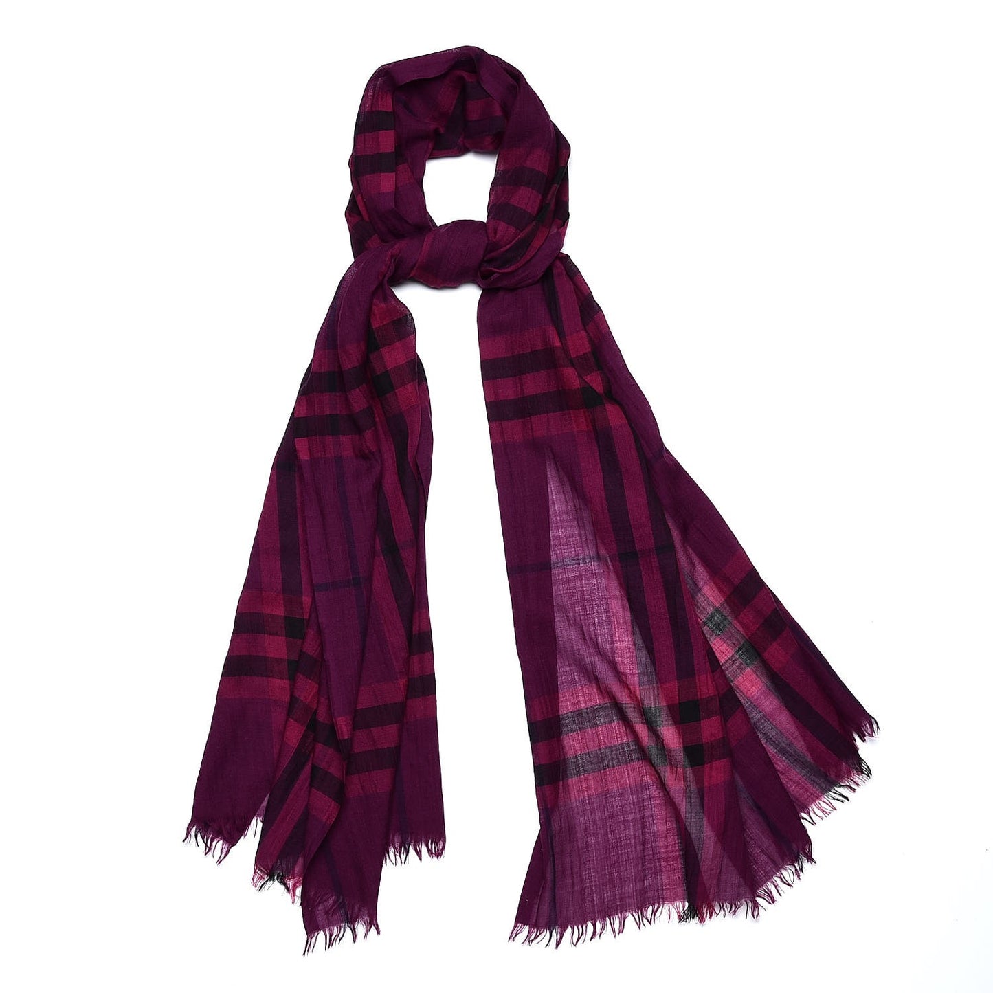 Wool Silk Giant Check Gauze Scarf Fritillary Pink