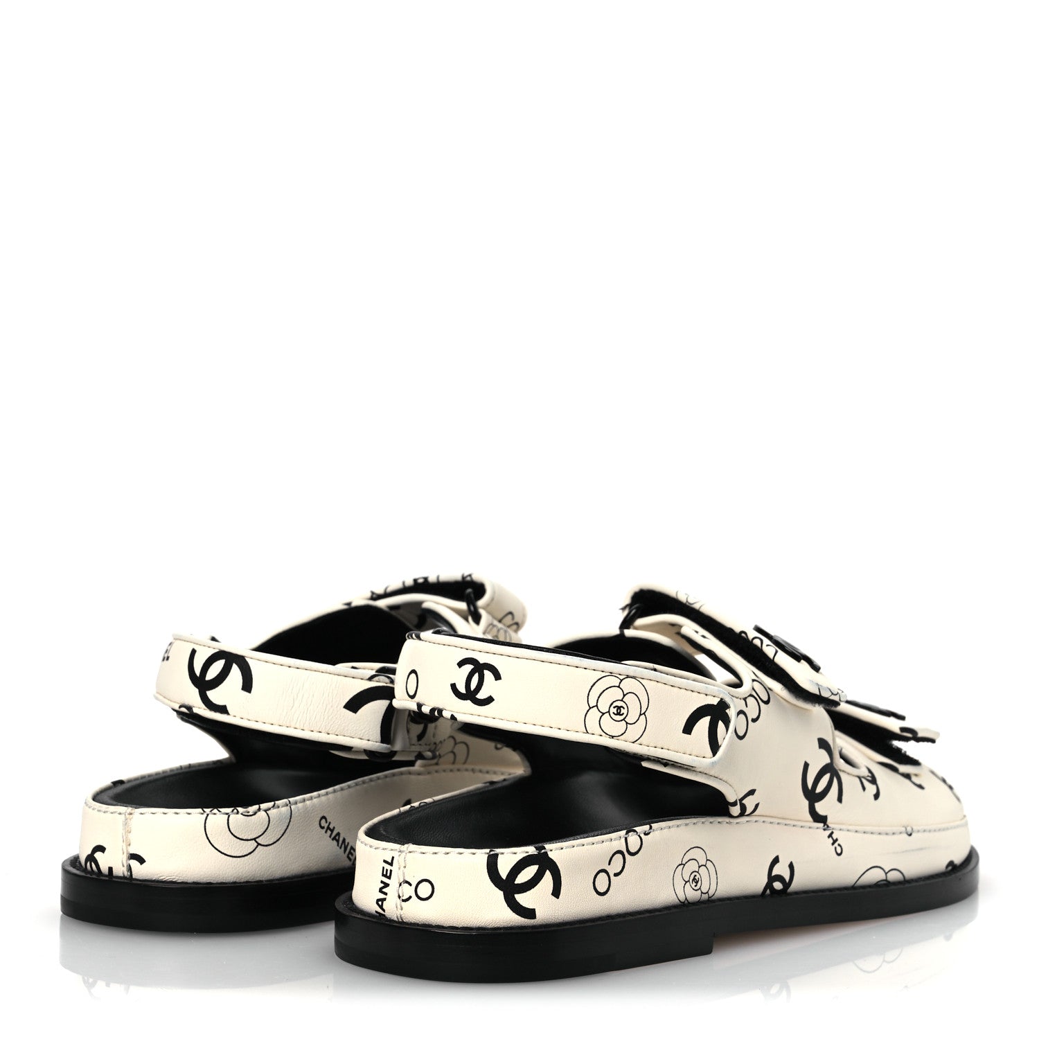 Chanel Lambskin Printed CC Velcro Dad Sandals 37.5 White Black 5 of 14