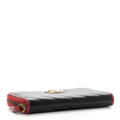 Gucci Vintage Effect Calfskin Matelasse Diagonal Torchon GG Marmont Zip Around Wallet Black Romantic Cherry 4 of 8