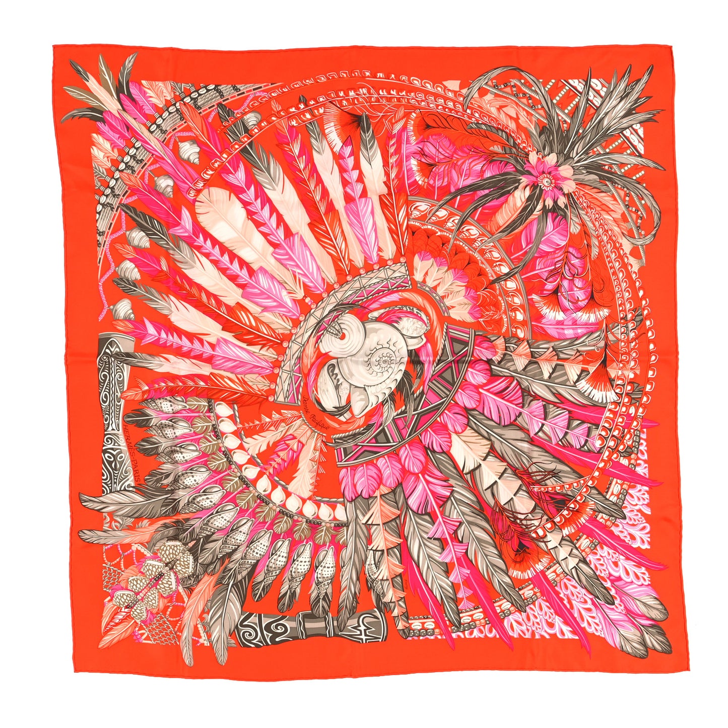 Silk La Danse Pacifique Scarf 90 Orange Rose Vif Kaki