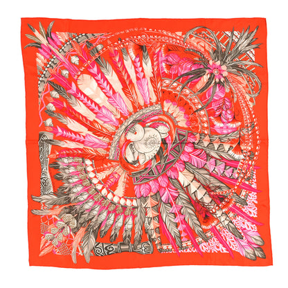Hermes Silk La Danse Pacifique Scarf 90 Orange Rose Vif Kaki 1 of 4