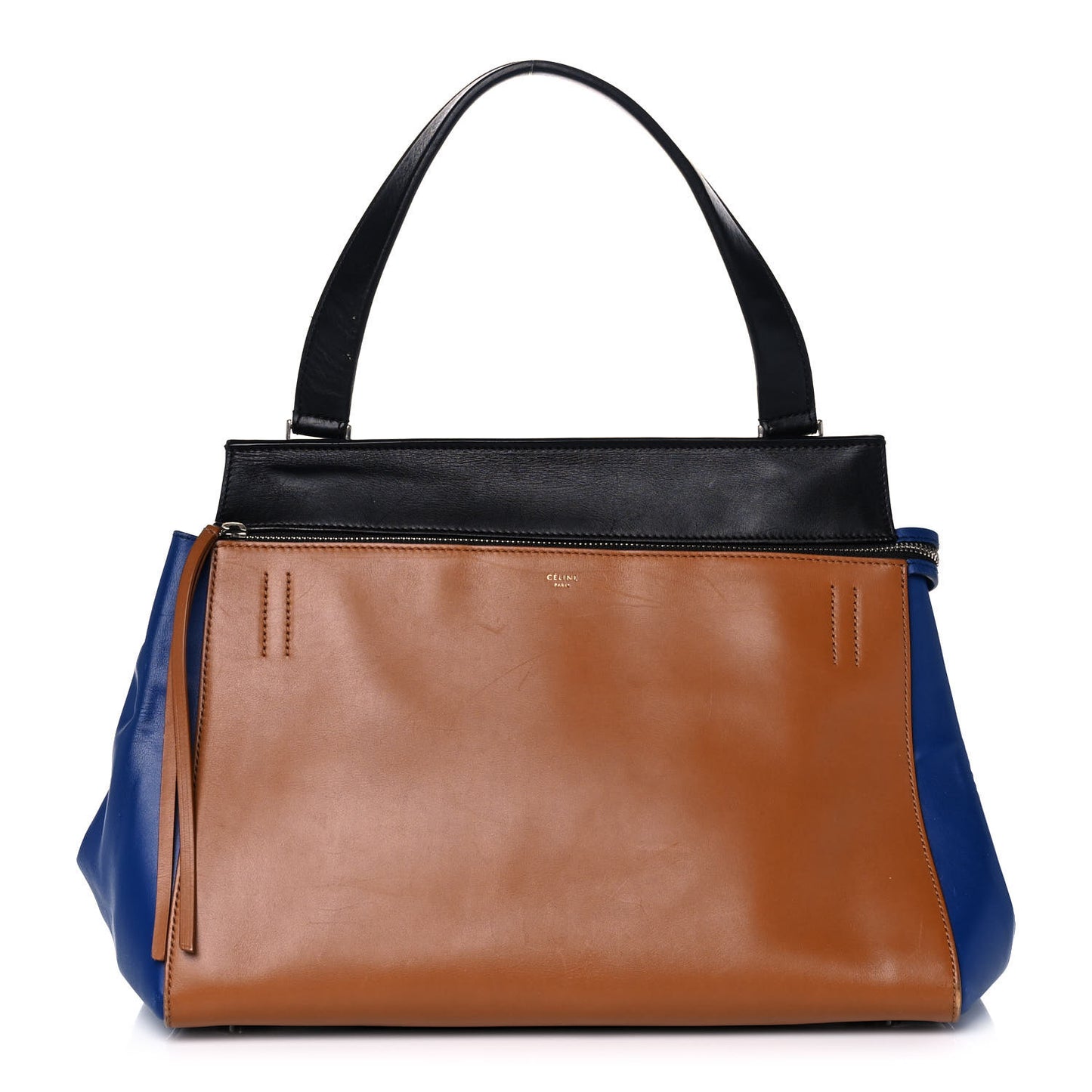 Smooth Calfskin Medium Tri-Color Edge Shoulder Bag Tan