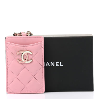 Chanel Lambskin Quilted Chanel Card Holder On Chain Pink 9 of 9