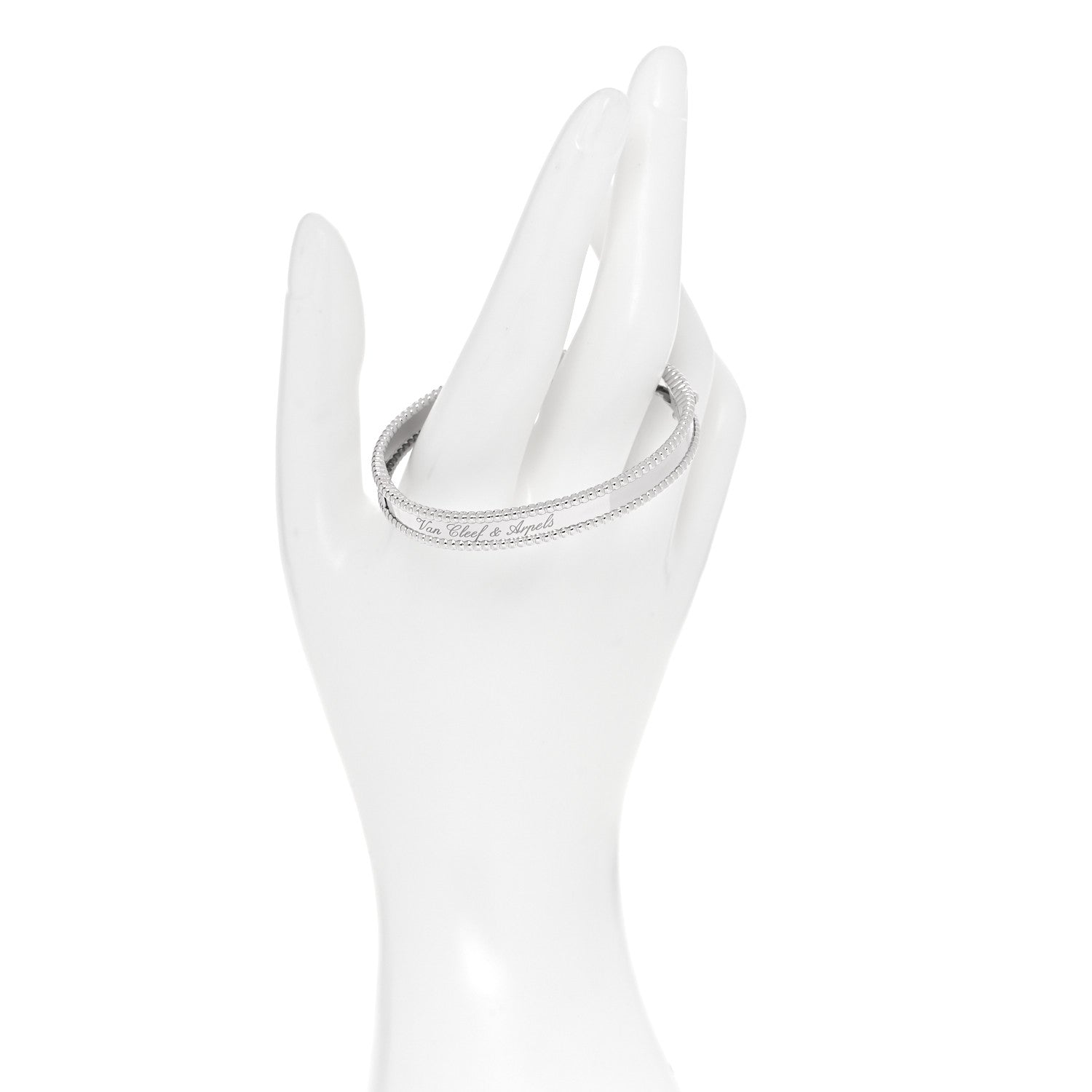 Van Cleef & Arpels 18K White Gold Perlee Signature Bangle Bracelet S 4 of 12