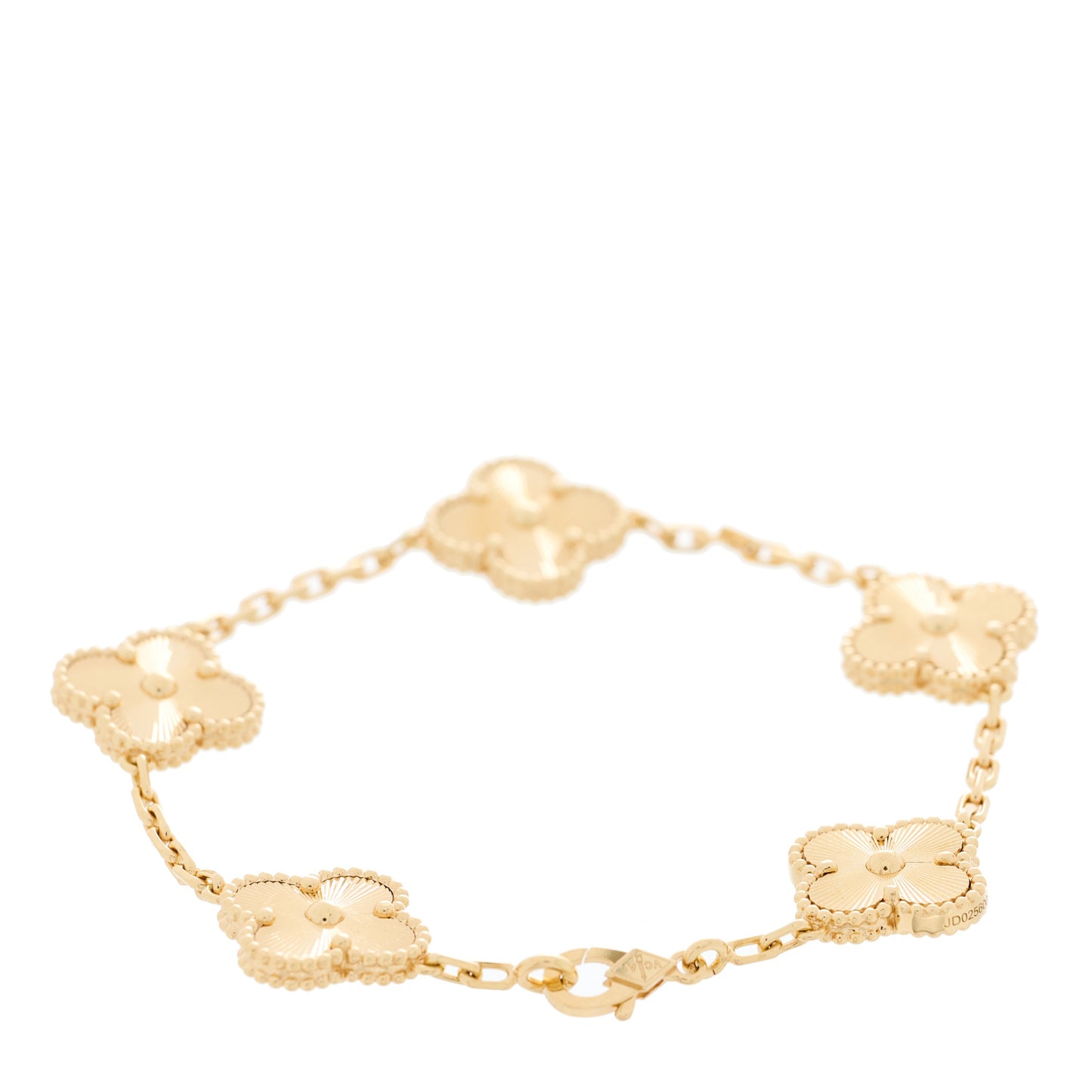 18K Yellow Gold 5 Motifs Guilloche Vintage Alhambra Bracelet