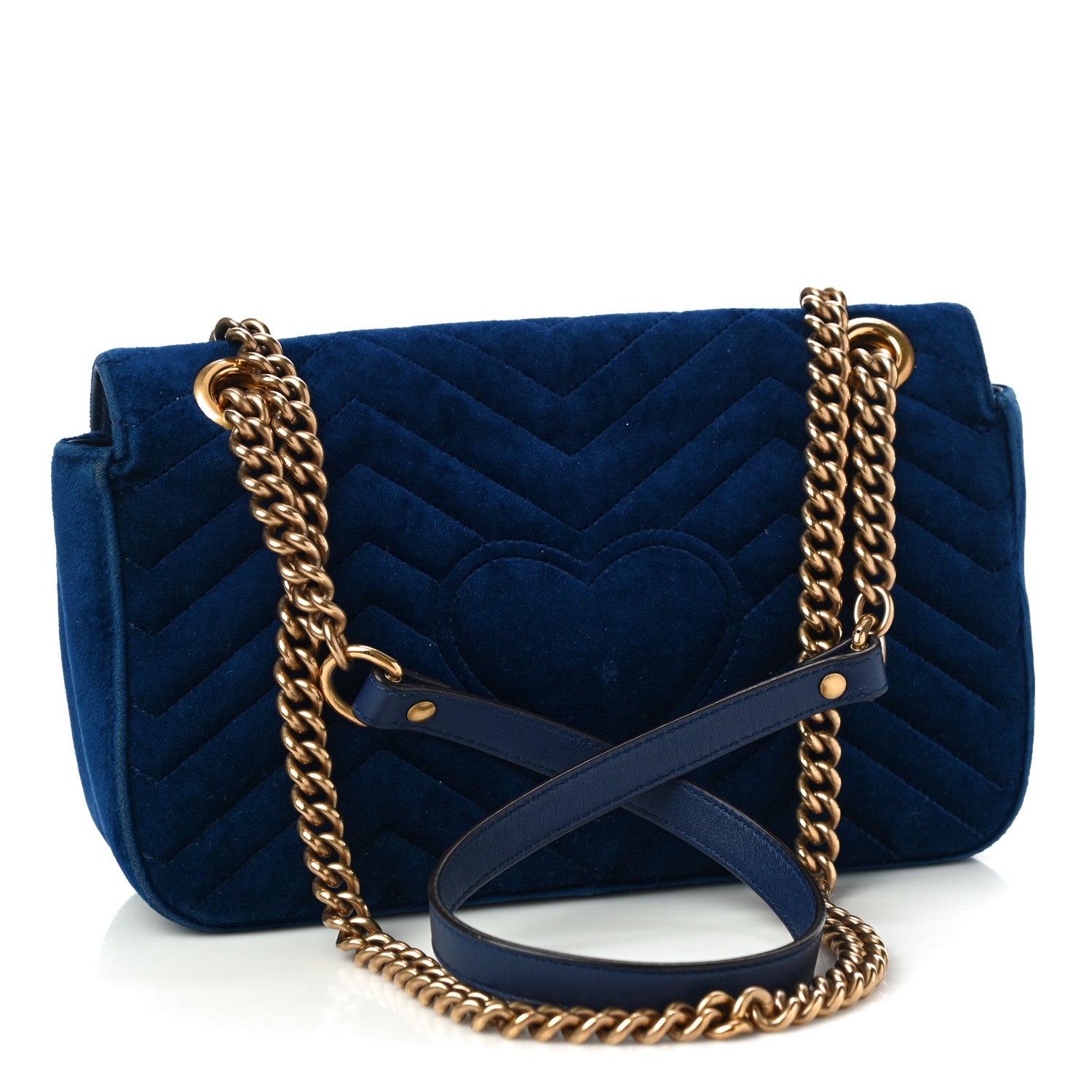 Gucci Velvet Matelasse Deer Embroidered Small GG Marmont Shoulder Bag Cobalt 3 of 13