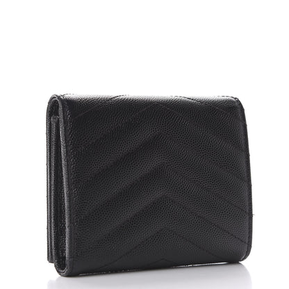 Saint Laurent Grain De Poudre Matelasse Chevron Monogram Compact Wallet Black 2 of 8