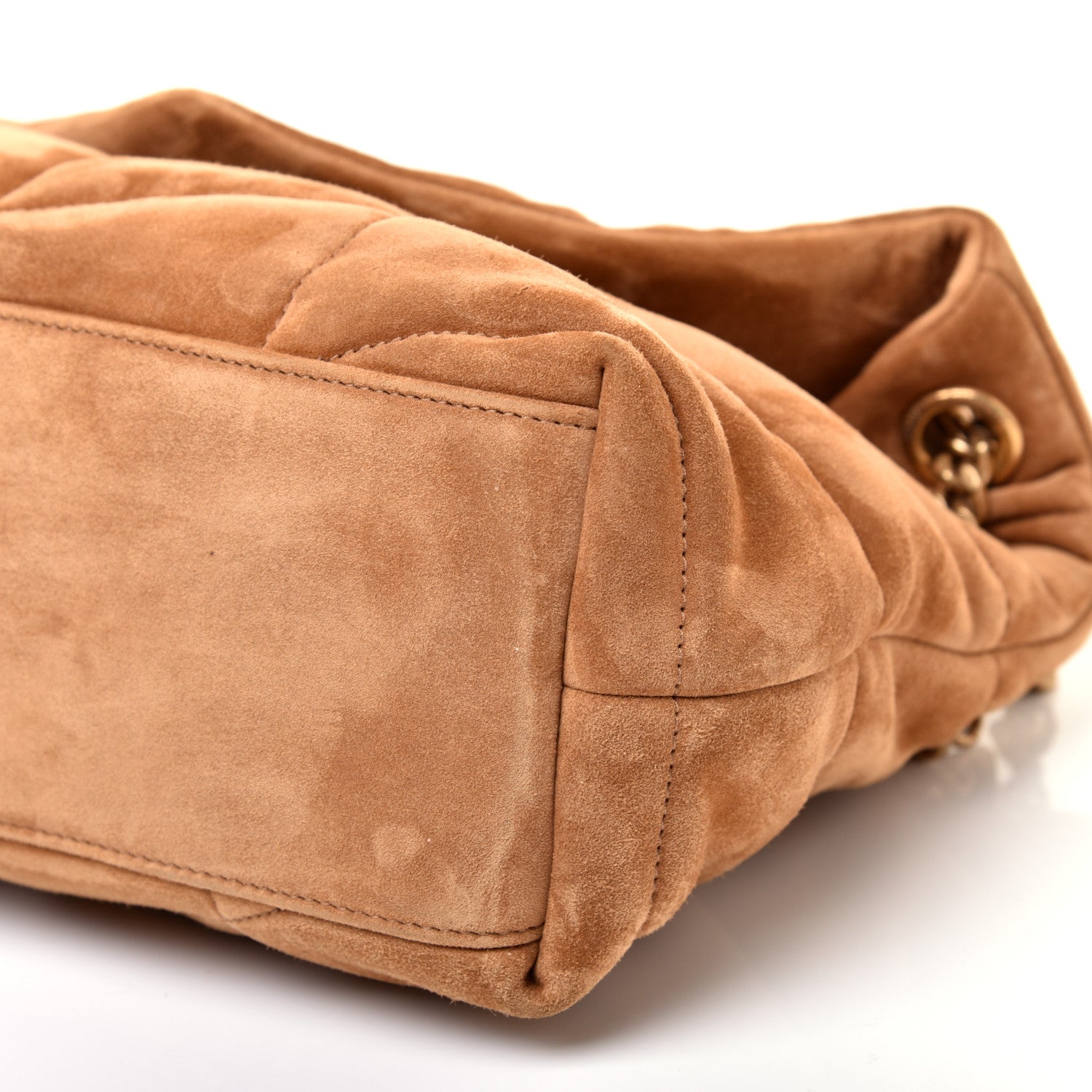 Saint Laurent Suede Calfskin Quilted Small Loulou Puffer Monogram Chain Satchel Cinnamon 7 of 9