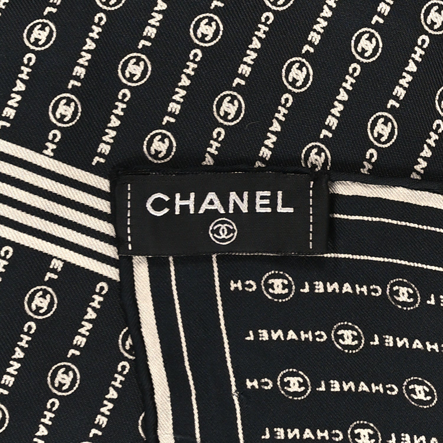 Chanel Silk CC Logo Scarf Black White 3 of 3
