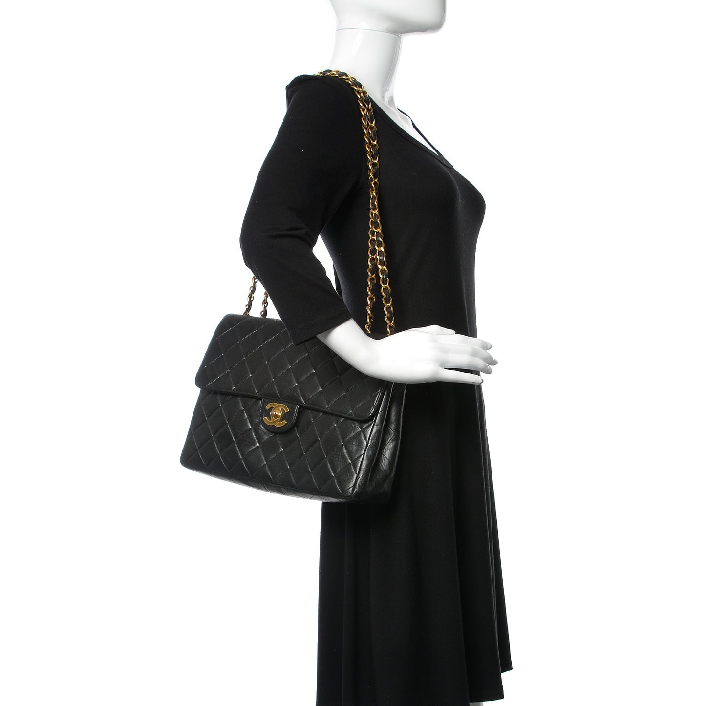 Lambskin Quilted Jumbo Single Flap Black