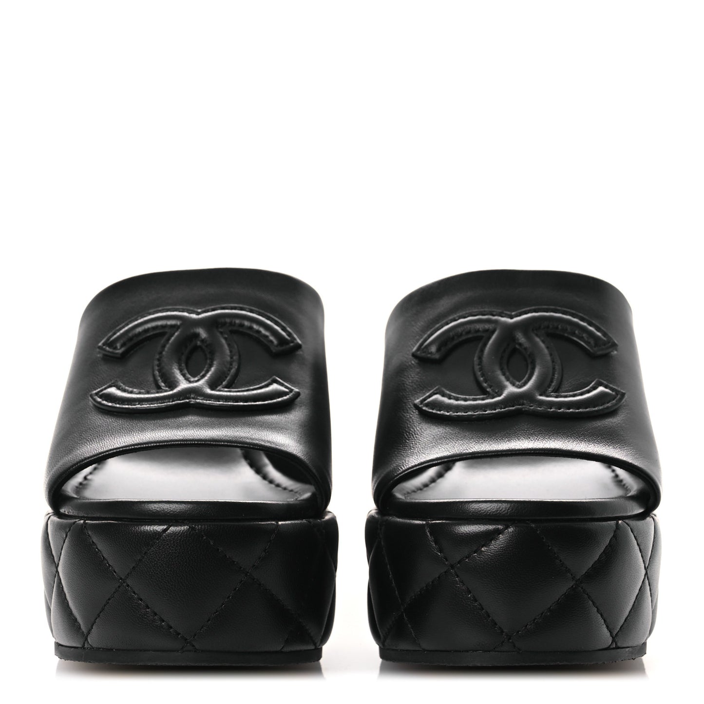 Lambskin Quilted CC Platform Mules 39 Black