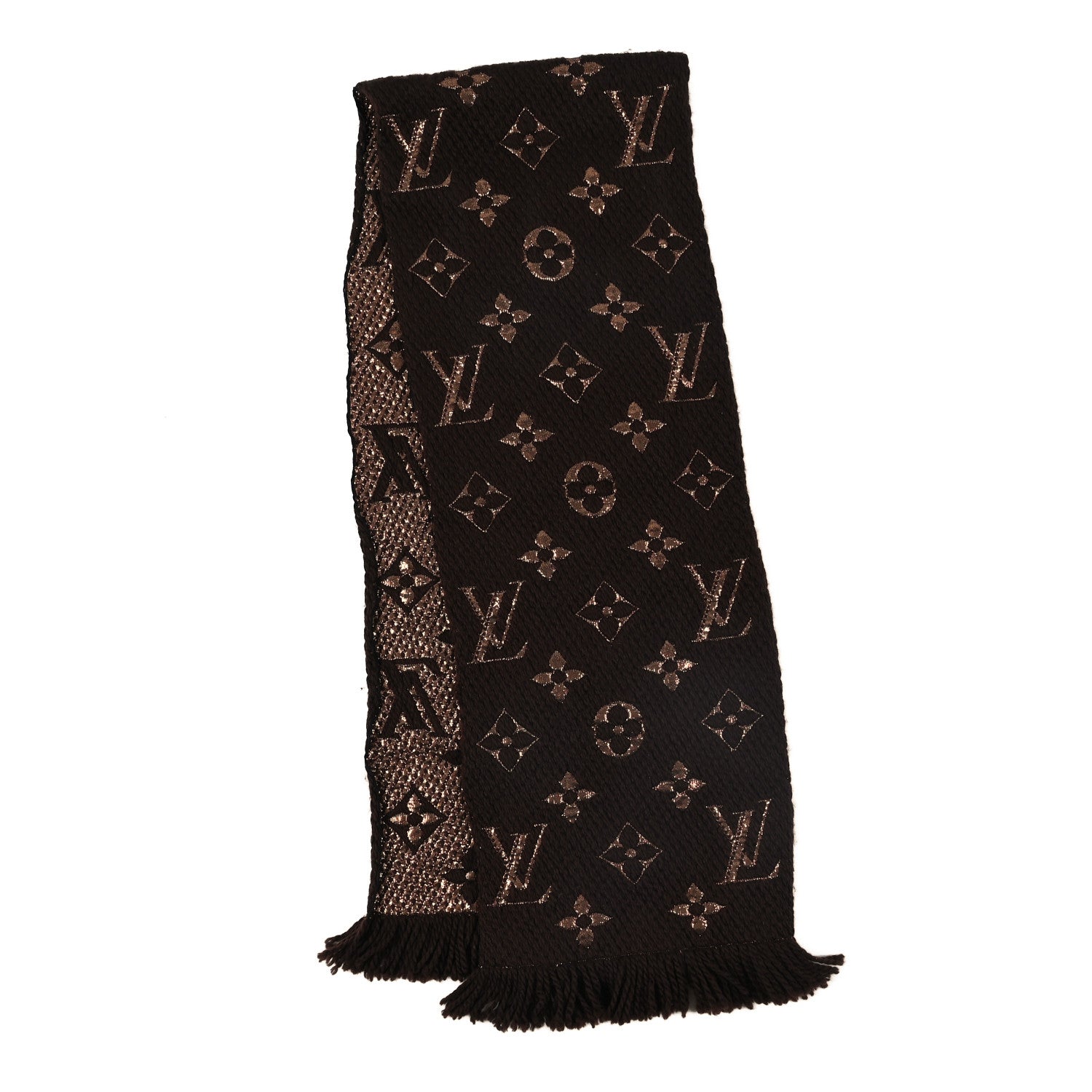 Louis Vuitton Wool Silk Logomania Shine Scarf Marron 2 of 3