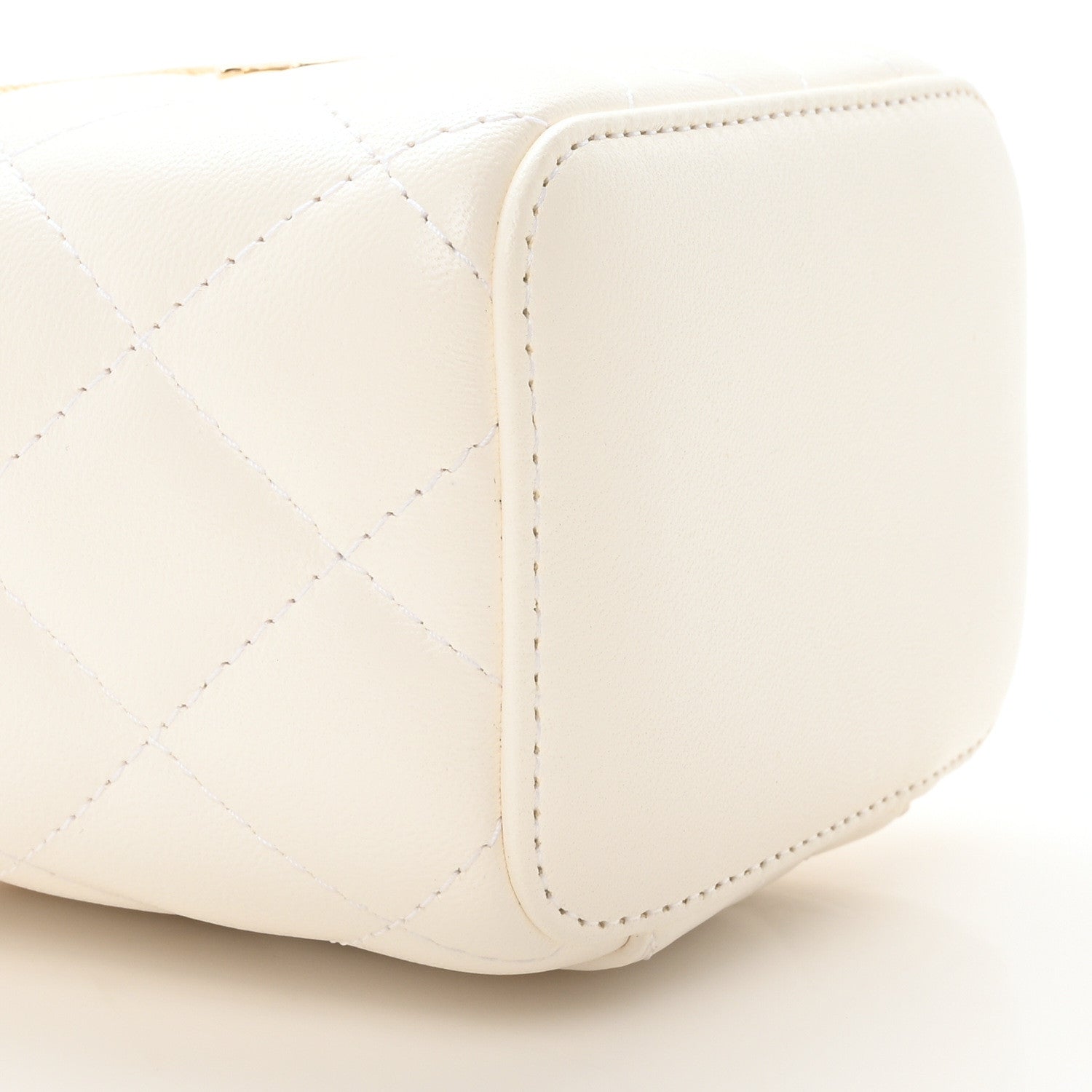 Chanel Lambskin Quilted Mini Camellia Bow Vanity Case With Chain White 9 of 10