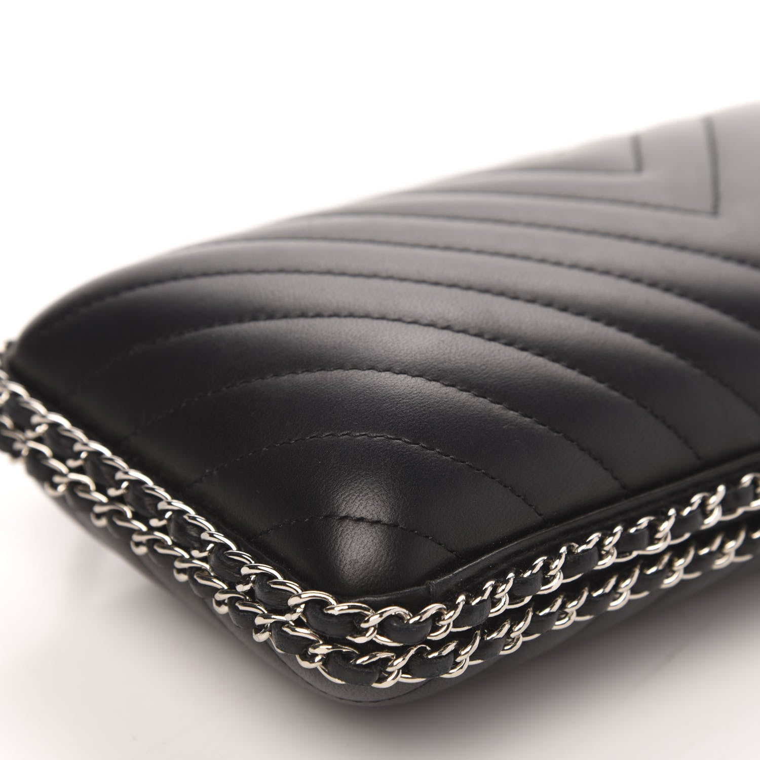 Chanel Lambskin Chevron Quilted Chain Around Clutch Black 8 of 10
