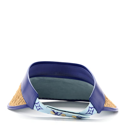 Louis Vuitton Calfskin Raffia Monogram Strawgram Visor Blue 6 of 8