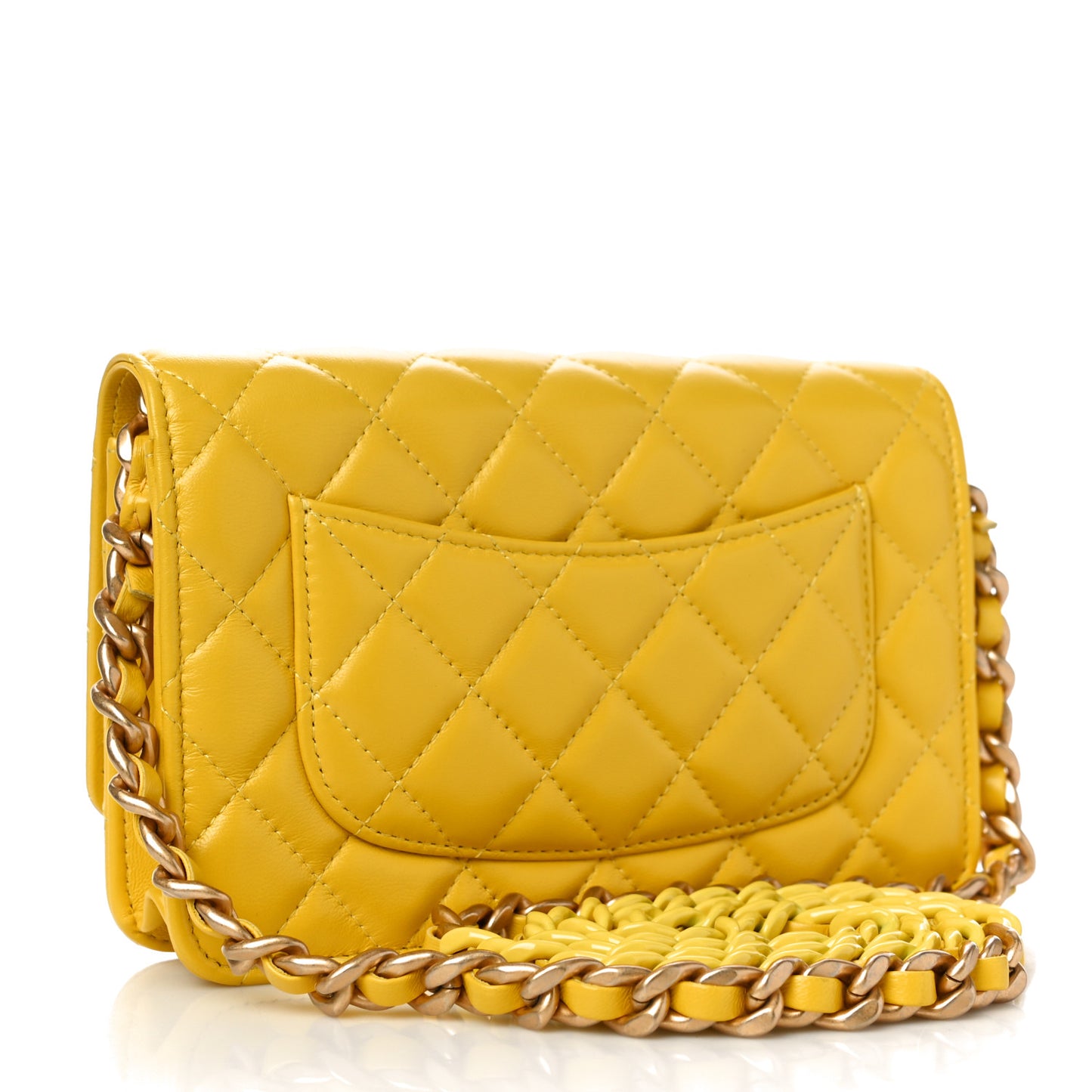Lambskin Resin Quilted Wallet On Chain WOC Yellow