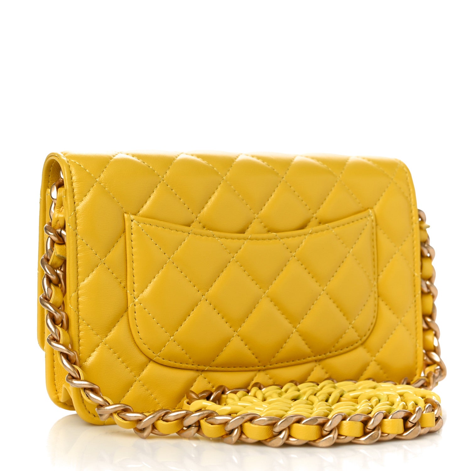 Chanel Lambskin Resin Quilted Wallet On Chain WOC Yellow 2 of 12