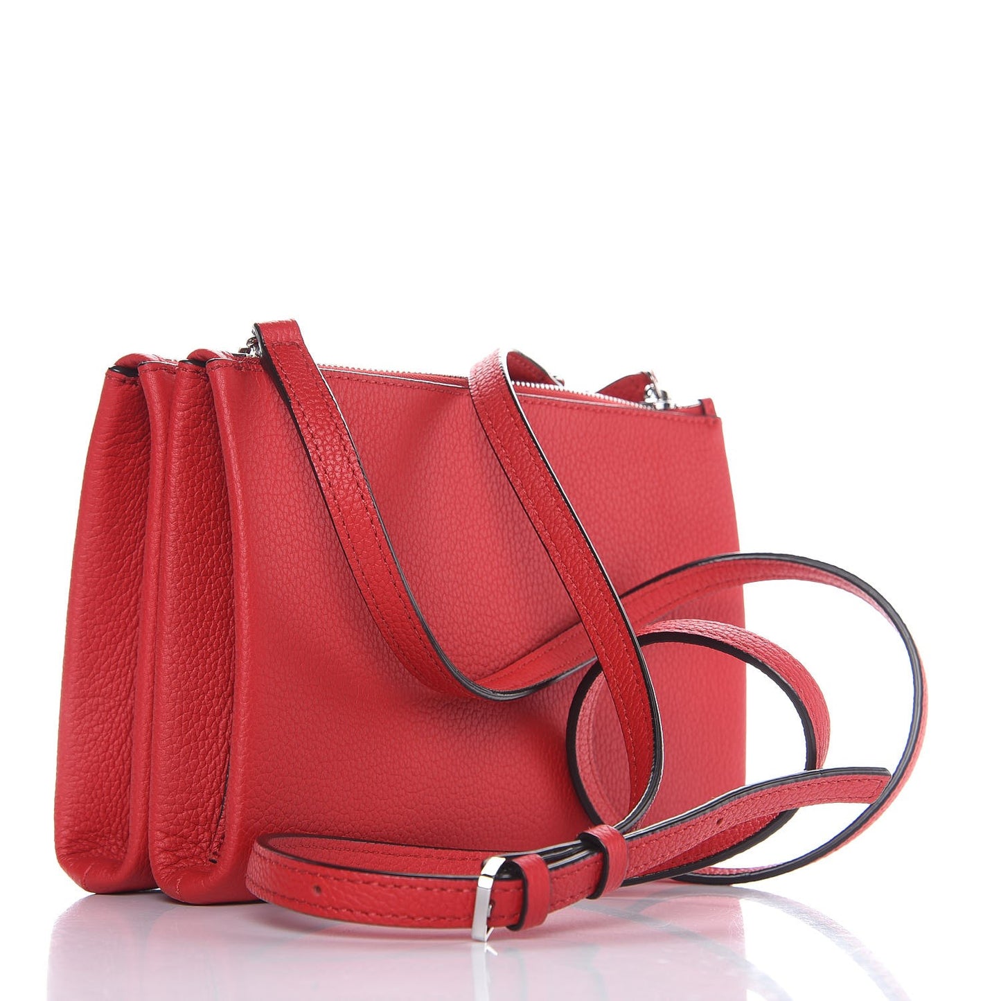 Grained Calfskin Milla Double Crossbody Bag Ruby Red
