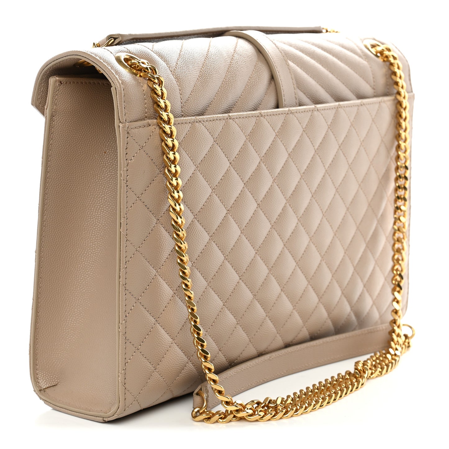 Grain De Poudre Mixed Matelasse Large Triquilt Monogram Satchel Dark Beige