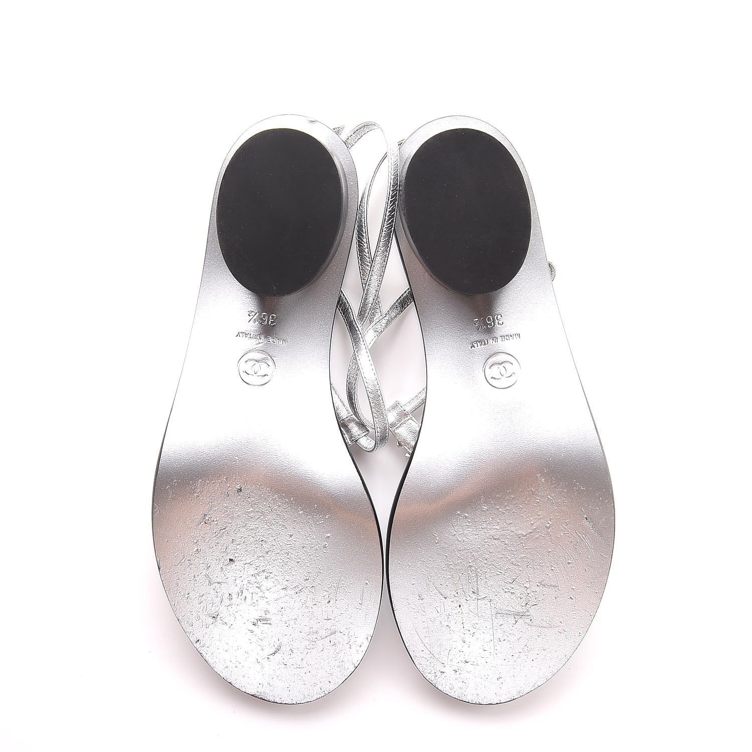 Chanel Lambskin CC Thong Sandals 36.5 Silver 7 of 9