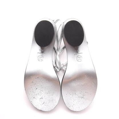 Chanel Lambskin CC Thong Sandals 36.5 Silver 7 of 9