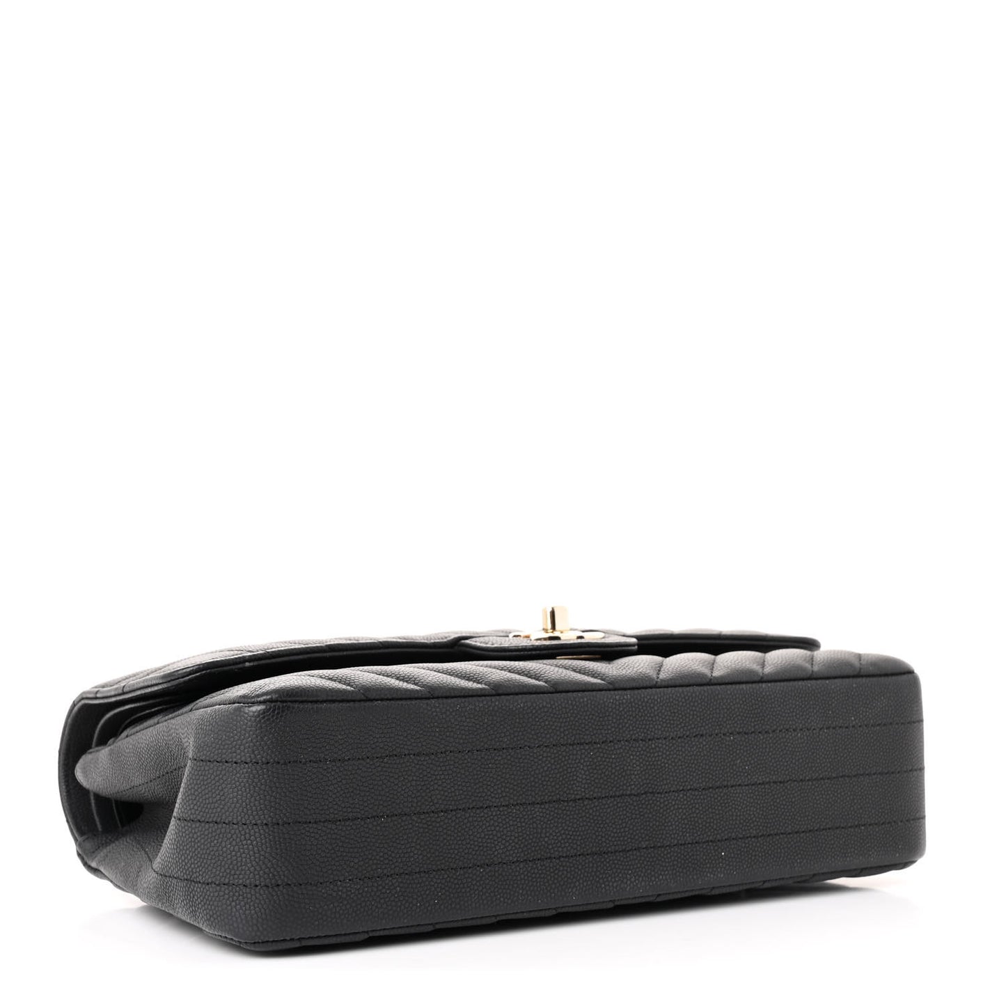 Caviar Chevron Quilted Medium Double Flap Black