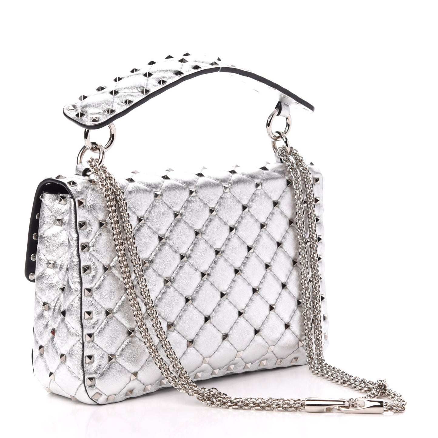 Metallic Nappa Medium Rockstud Spike Shoulder Bag Silver