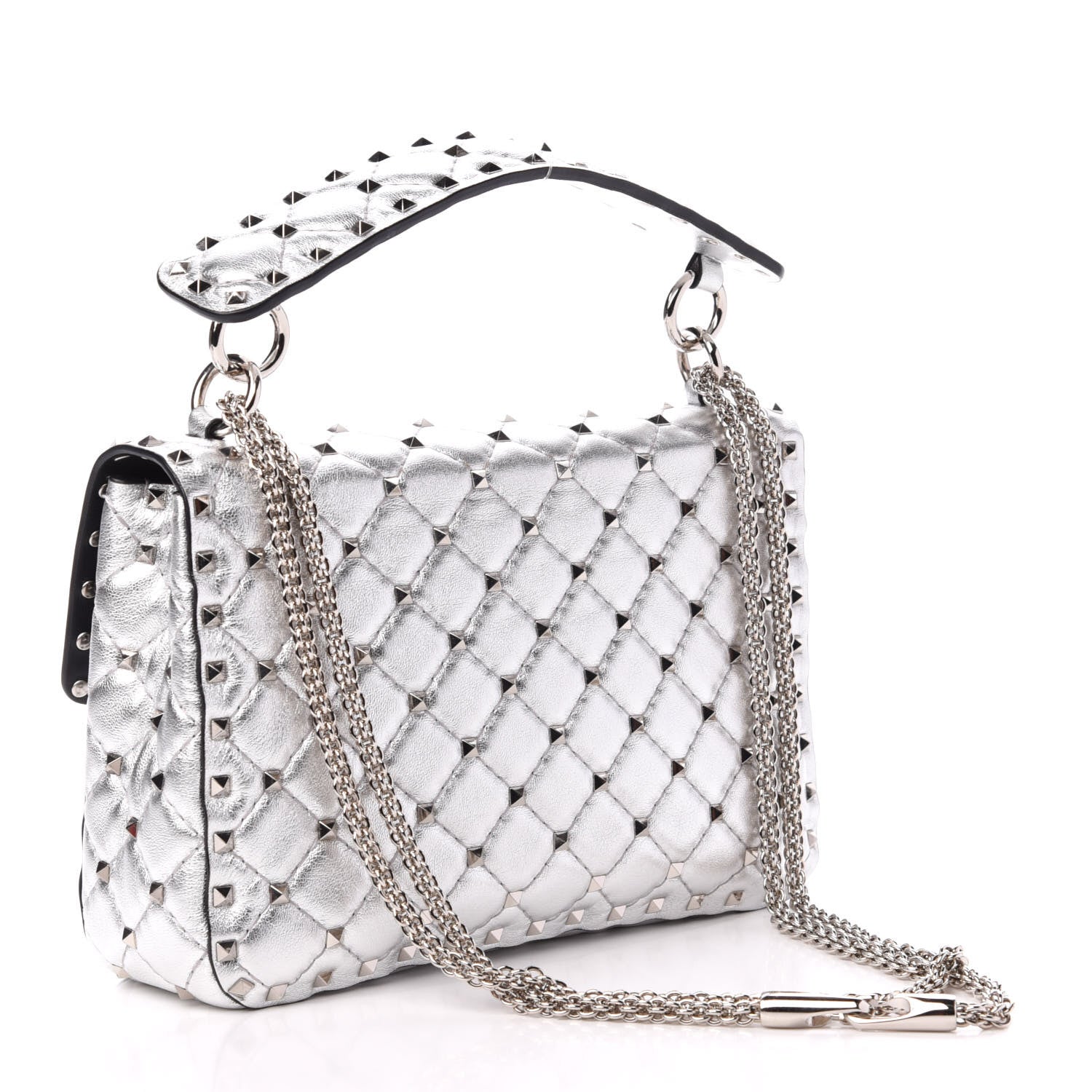 Valentino Garavani Metallic Nappa Medium Rockstud Spike Shoulder Bag Silver 4 of 10